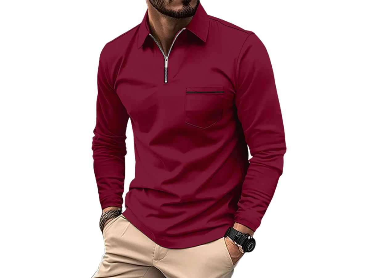 Herr långärmad tröja med krage och halv dragkedja-Shirt for Men-Fjallbarn