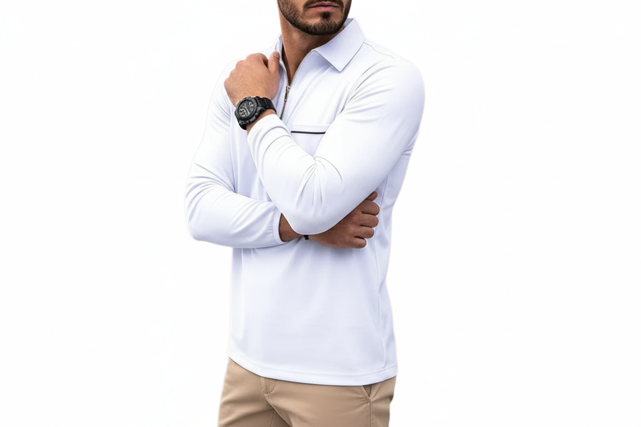 Herr långärmad tröja med krage och halv dragkedja-Shirt for Men-Fjallbarn
