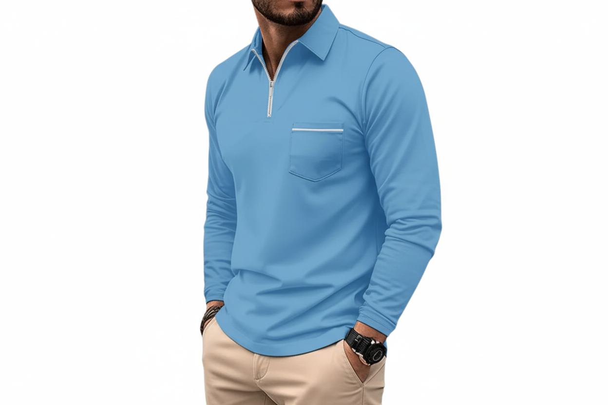 Herr långärmad tröja med krage och halv dragkedja-Shirt for Men-Fjallbarn