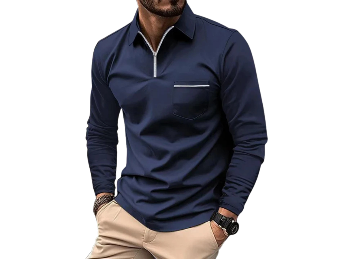 Herr långärmad tröja med krage och halv dragkedja-Shirt for Men-Fjallbarn