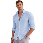 Herr linneskjorta med knappar och krage-Shirt for men-Fjallbarn