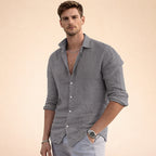 Herr linneskjorta med knappar och krage-Shirt for men-Fjallbarn