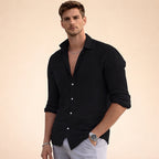 Herr linneskjorta med knappar och krage-Shirt for men-Fjallbarn