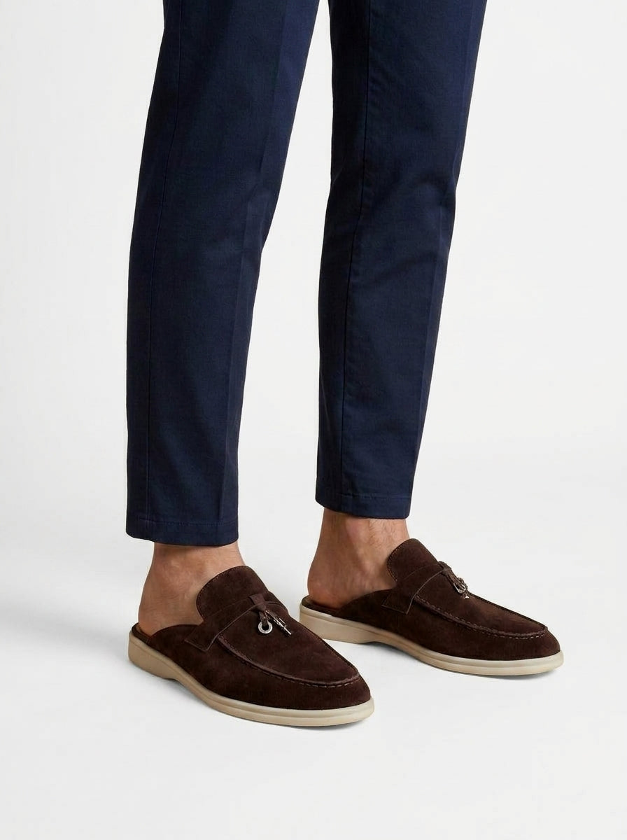 Herr mockasiner med öppen häl och metallbeslag-Footwear for men-Fjallbarn