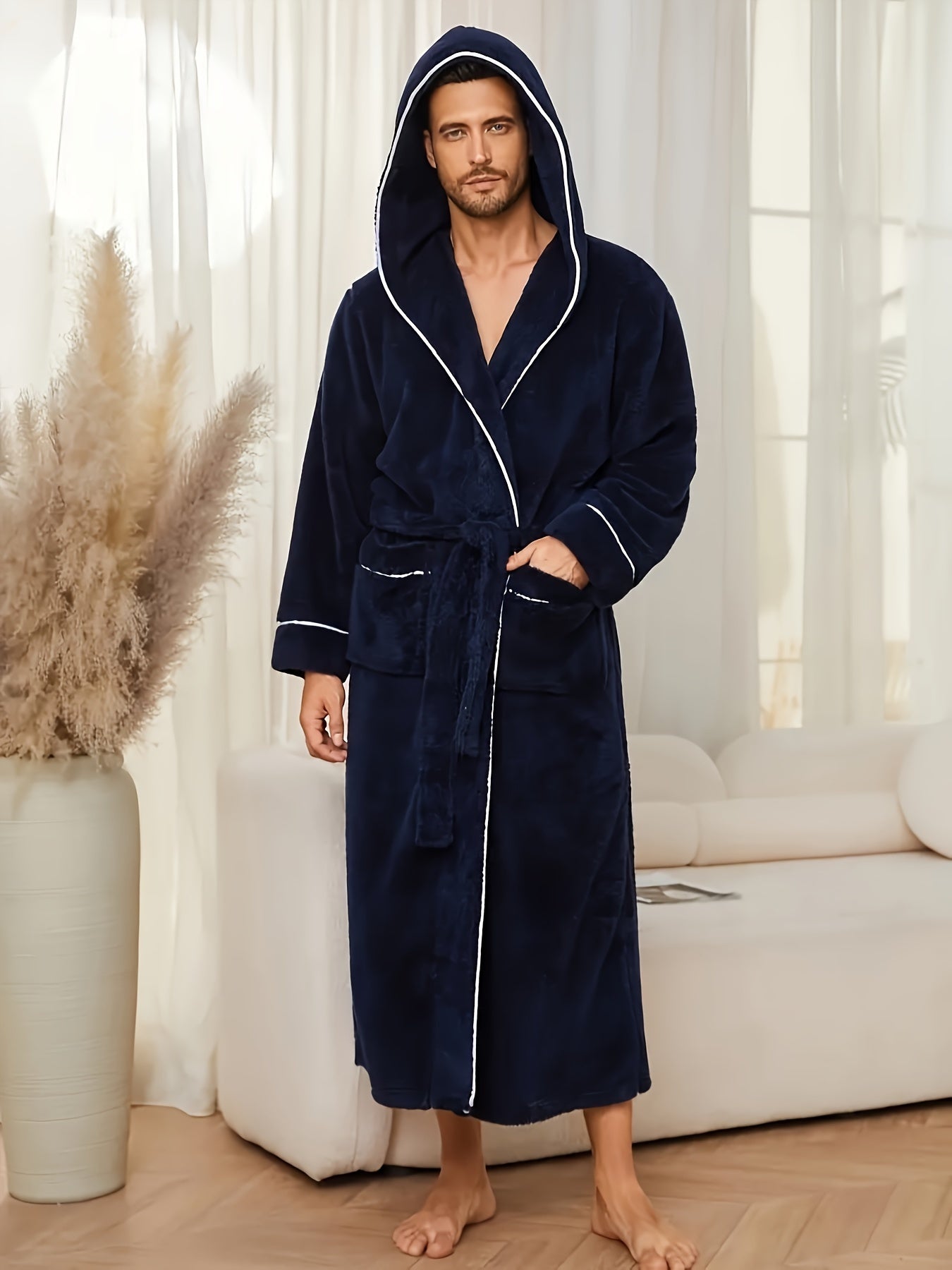 Herr Morgonrock med huva och knytbälte-Robe for men-Fjallbarn