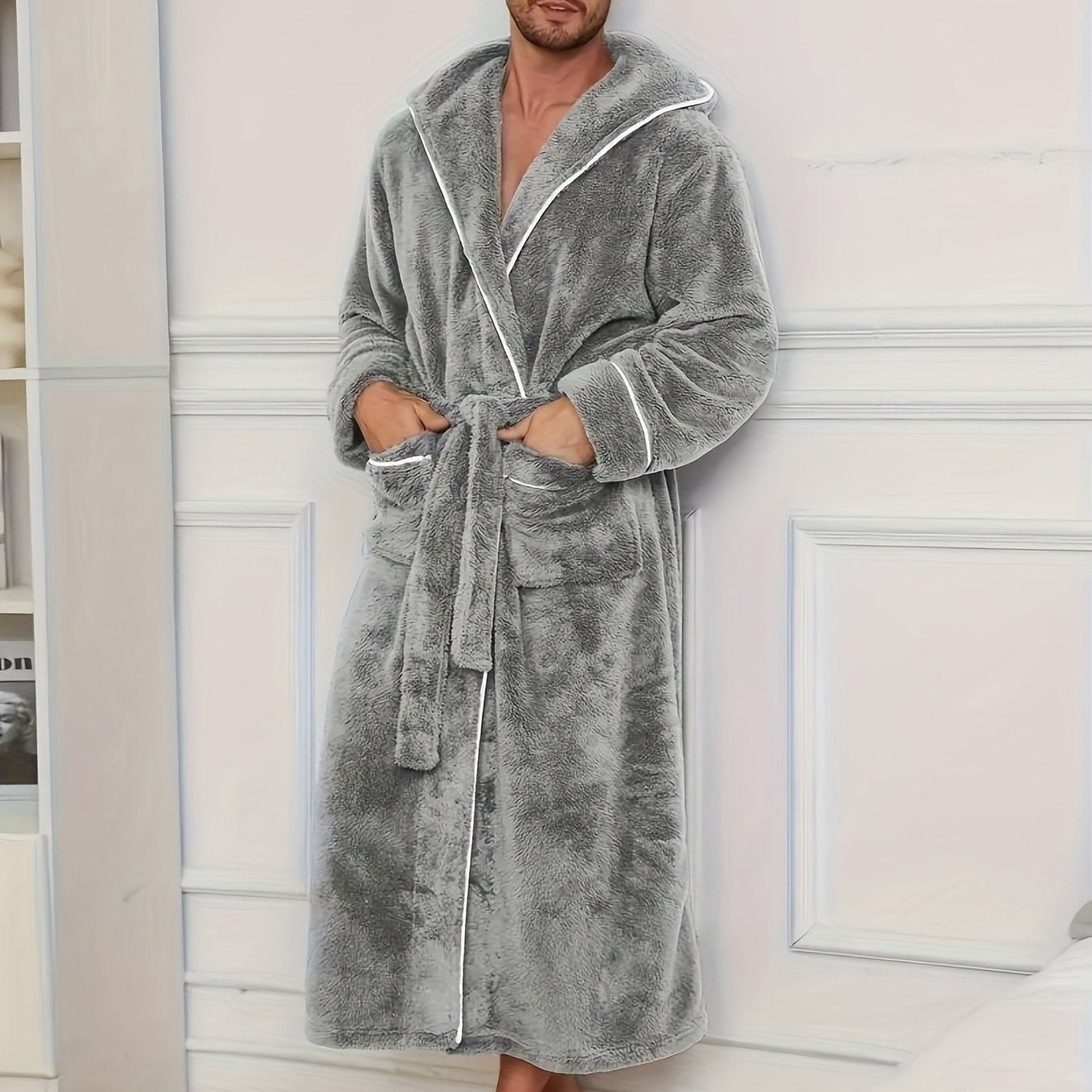 Herr Morgonrock med huva och knytbälte-Robe for men-Fjallbarn