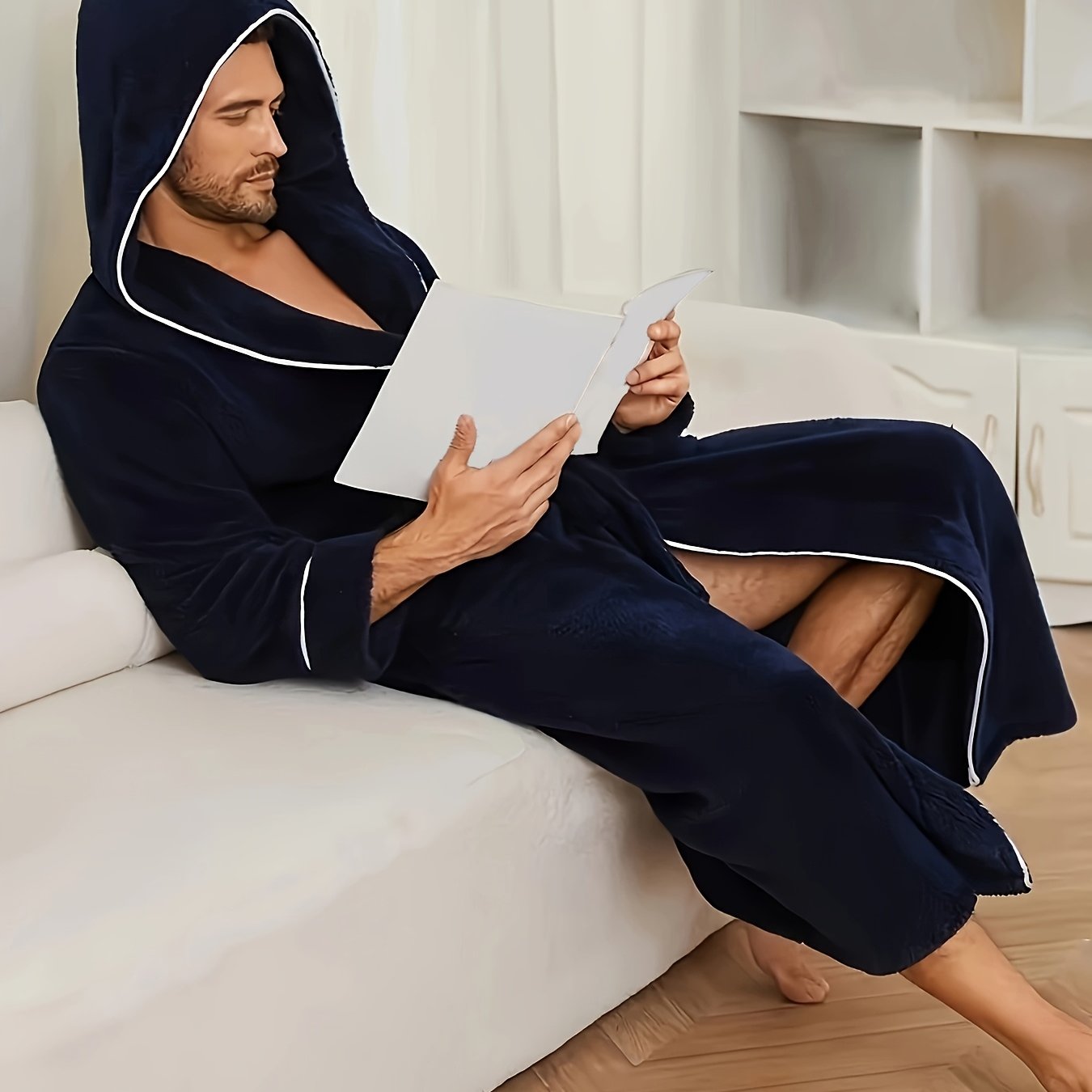 Herr Morgonrock med huva och knytbälte-Robe for men-Fjallbarn