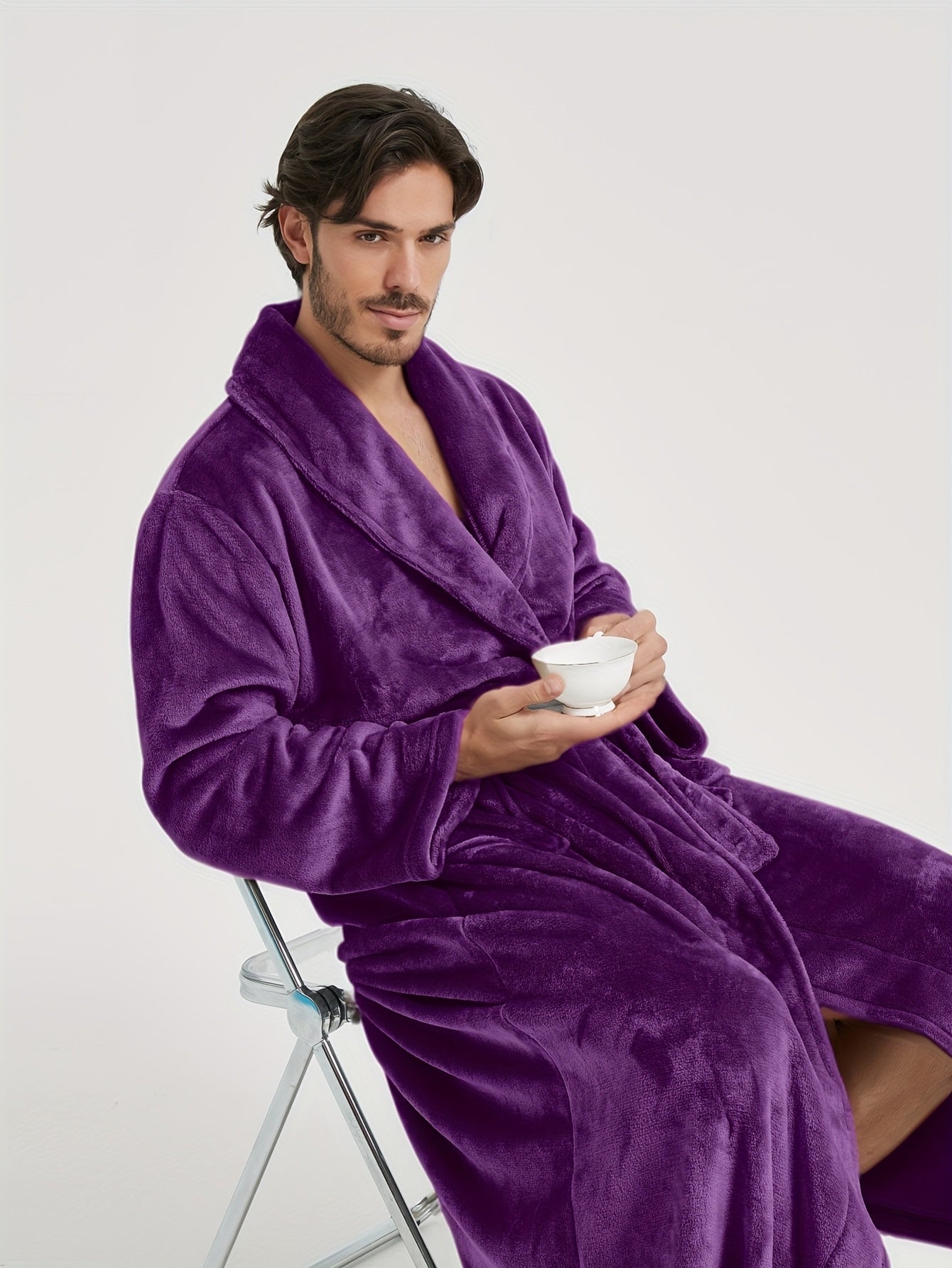 Herr Morgonrock med sjalkrage och knytbälte-Robe for men-Fjallbarn