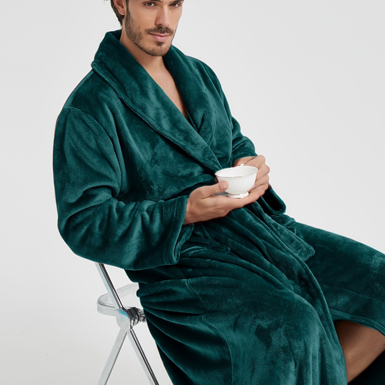 Herr Morgonrock med sjalkrage och knytbälte-Robe for men-Fjallbarn
