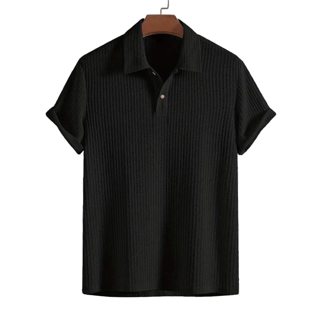 Herr Pikétröja med Strukturmönster och Knappslå-T-shirt for men-Fjallbarn