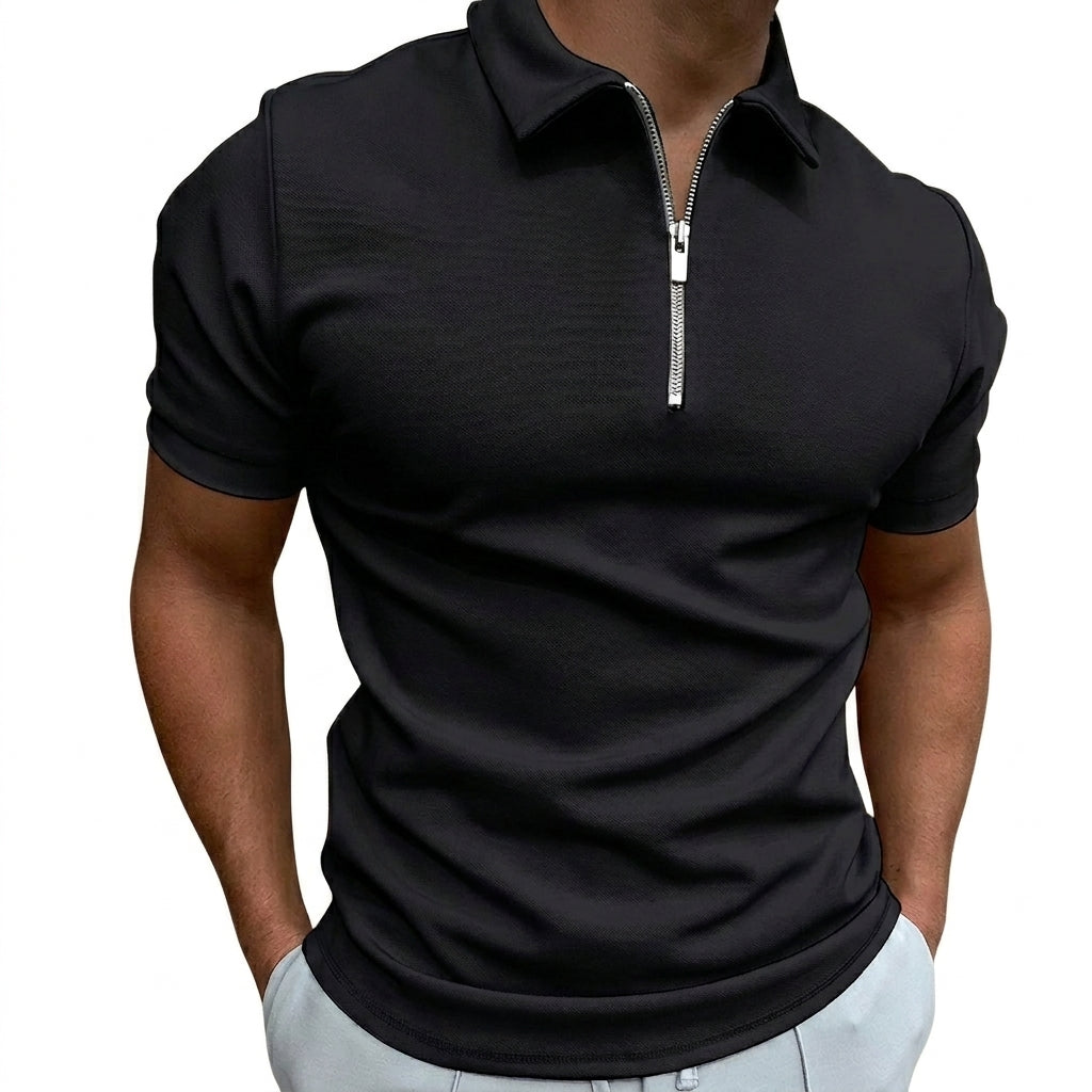 Herr Polotröja med Dragkedja och Korta Ärmar-Tops for men-Fjallbarn