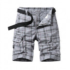 Herr Rutiga Cargoshorts med Skärp och Fickor med Lock-Shorts for men-Fjallbarn