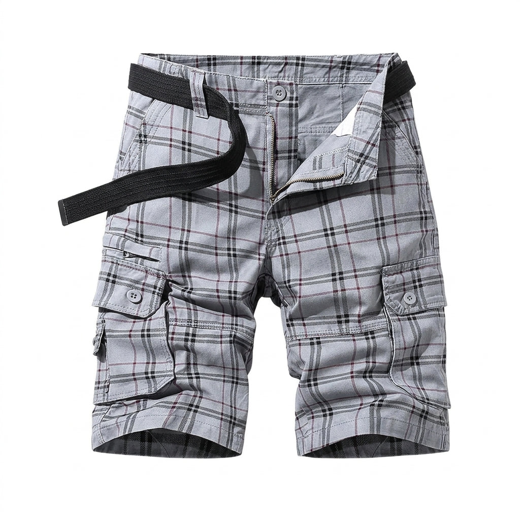 Herr Rutiga Cargoshorts med Skärp och Fickor med Lock-Shorts for men-Fjallbarn