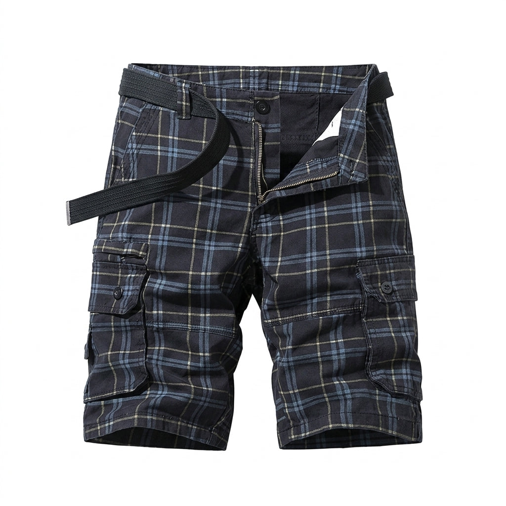 Herr Rutiga Cargoshorts med Skärp och Fickor med Lock-Shorts for men-Fjallbarn