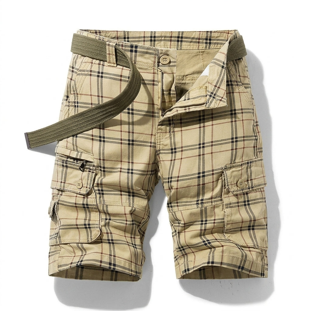 Herr Rutiga Cargoshorts med Skärp och Fickor med Lock-Shorts for men-Fjallbarn