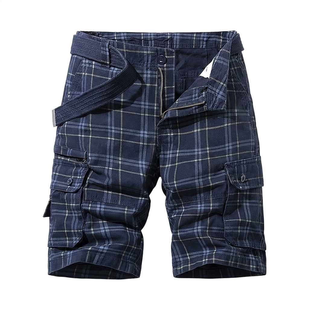Herr Rutiga Cargoshorts med Skärp och Fickor med Lock-Shorts for men-Fjallbarn