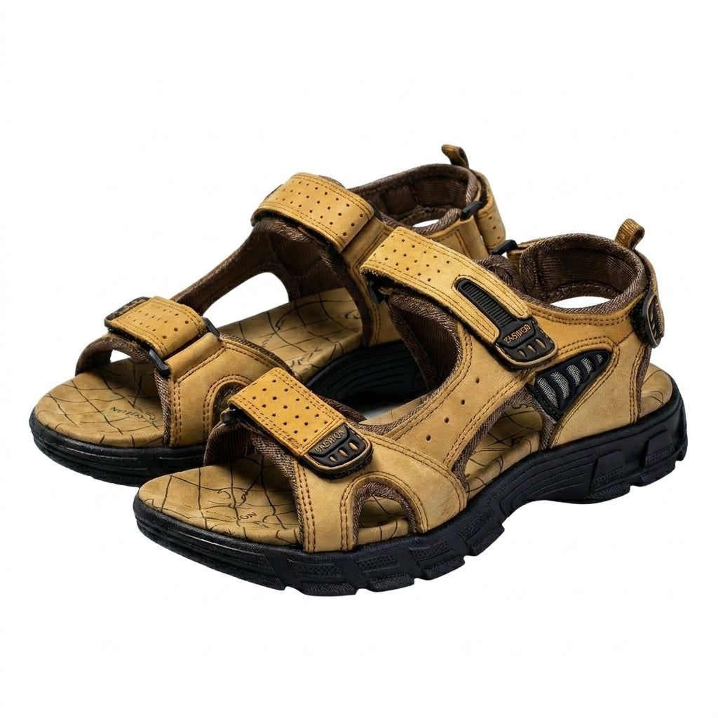 Herr sandaler med tre justerbara remmar och mönstrad yttersula-Footwear for men-Fjallbarn