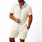 Herr set med kortärmad skjorta med krage och knäppning samt shorts med elastisk midja och dragsko-sets for Men-Fjallbarn