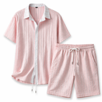 Herr set med kortärmad skjorta med krage och knäppning samt shorts med elastisk midja och dragsko-sets for Men-Fjallbarn