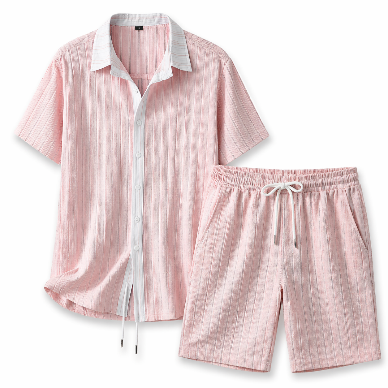 Herr set med kortärmad skjorta med krage och knäppning samt shorts med elastisk midja och dragsko-sets for Men-Fjallbarn