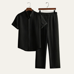 Herr set med kortärmad skjorta med ståkrage och knäppning samt byxor med elastisk midja-sets for Men-Fjallbarn