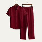 Herr set med kortärmad skjorta med ståkrage och knäppning samt byxor med elastisk midja-sets for Men-Fjallbarn