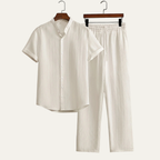 Herr set med kortärmad skjorta med ståkrage och knäppning samt byxor med elastisk midja-sets for Men-Fjallbarn