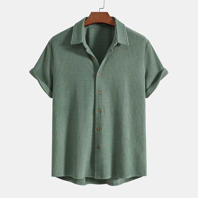 Herr set med kortärmad skjorta och shorts med texturerat rutmönster och dragsko-Sets for Men-Fjallbarn