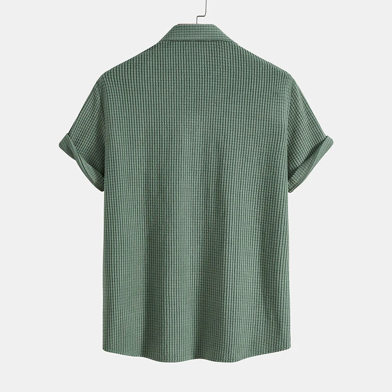 Herr set med kortärmad skjorta och shorts med texturerat rutmönster och dragsko-Sets for Men-Fjallbarn
