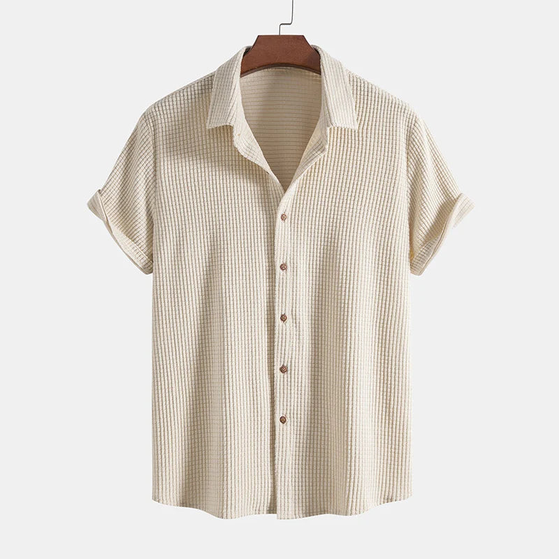 Herr set med kortärmad skjorta och shorts med texturerat rutmönster och dragsko-Sets for Men-Fjallbarn