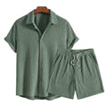 Herr set med kortärmad skjorta och shorts med texturerat rutmönster och dragsko-Sets for Men-Fjallbarn