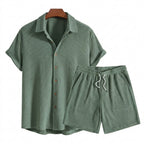 Herr set med kortärmad skjorta och shorts med texturerat rutmönster och dragsko-Sets for Men-Fjallbarn