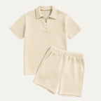 Herr set med kvartszips-pikétröja och shorts med rutmönstrad textur-Sets for Men-Fjallbarn