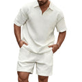 Herr set med kvartszips-pikétröja och shorts med rutmönstrad textur-Sets for Men-Fjallbarn
