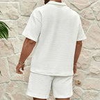 Herr set med kvartszips-pikétröja och shorts med rutmönstrad textur-Sets for Men-Fjallbarn