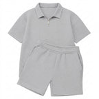 Herr set med kvartszips-pikétröja och shorts med rutmönstrad textur-Sets for Men-Fjallbarn