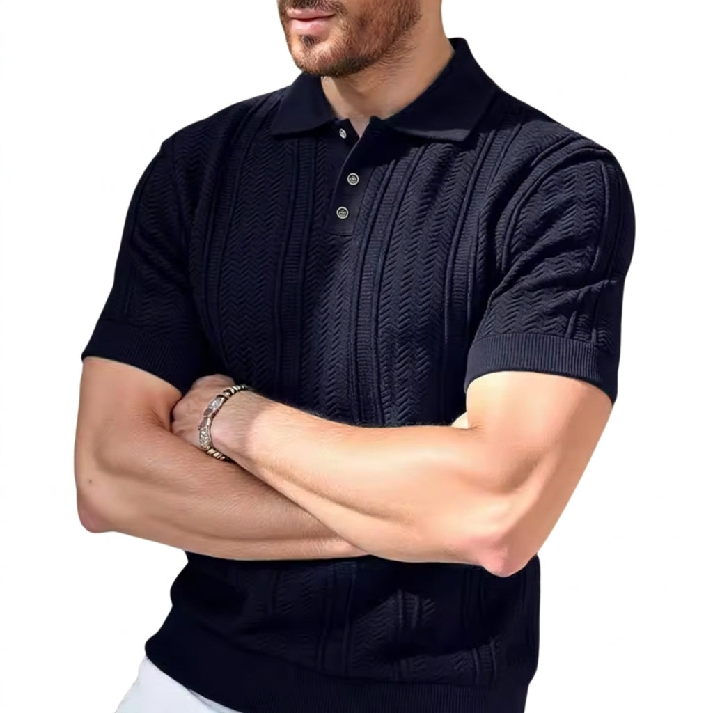 Herr Stickad Pikétröja med Knappslå-Shirts for men-Fjallbarn