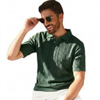 Herr Stickad Pikétröja med Knappslå-Shirts for men-Fjallbarn