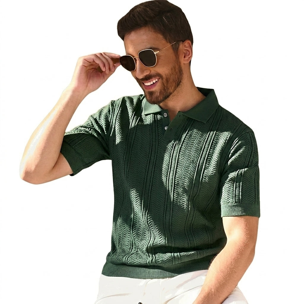 Herr Stickad Pikétröja med Knappslå-Shirts for men-Fjallbarn