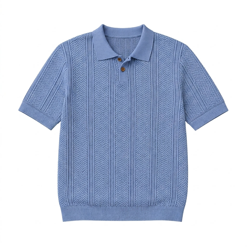 Herr Stickad Pikétröja med Knappslå-Shirts for men-Fjallbarn
