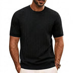 Herr stickad t-shirt med sicksackmönster och ribbade kanter-T-shirt for men-Fjallbarn
