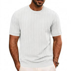 Herr stickad t-shirt med sicksackmönster och ribbade kanter-T-shirt for men-Fjallbarn