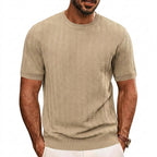 Herr stickad t-shirt med sicksackmönster och ribbade kanter-T-shirt for men-Fjallbarn
