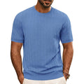 Herr stickad t-shirt med sicksackmönster och ribbade kanter-T-shirt for men-Fjallbarn