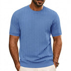Herr stickad t-shirt med sicksackmönster och ribbade kanter-T-shirt for men-Fjallbarn
