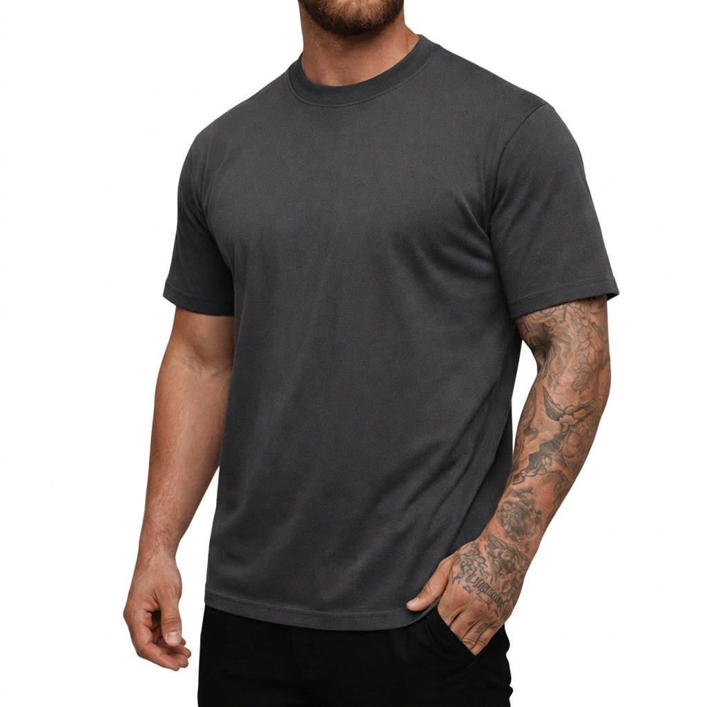 Herr T-shirt med rund hals och korta ärmar i texturerat material-T-shirt for men-Fjallbarn