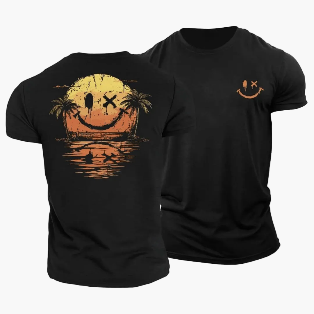 Herr-T-shirt med smiley och palmer-T-Shirts & Polos for men-Fjallbarn
