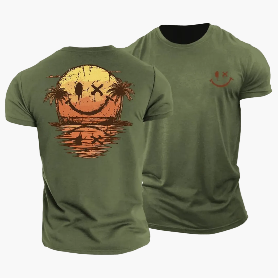 Herr-T-shirt med smiley och palmer-T-Shirts & Polos for men-Fjallbarn