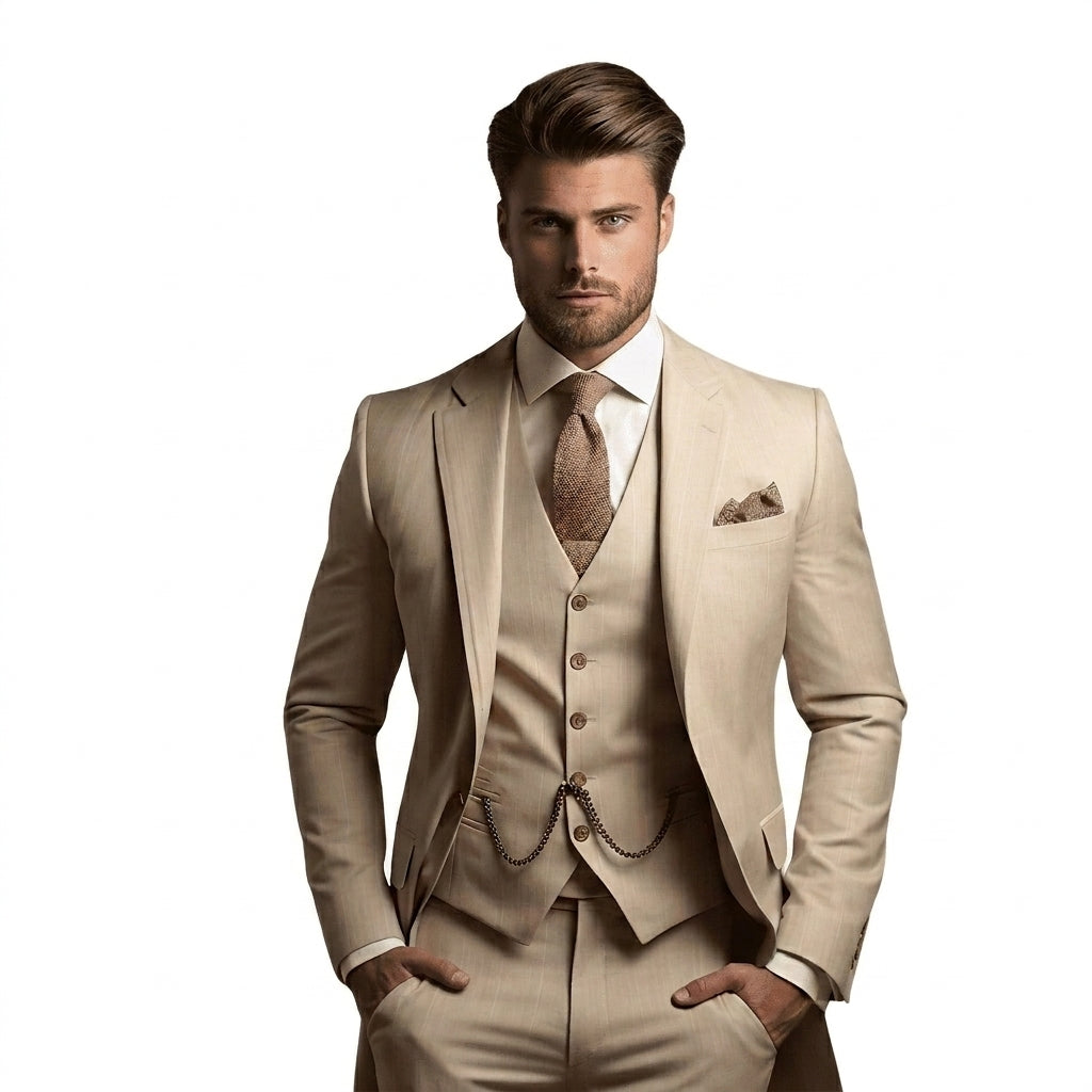 Herr tredelad kostym med kavaj, väst och klockkedja-Sets for Men-Fjallbarn