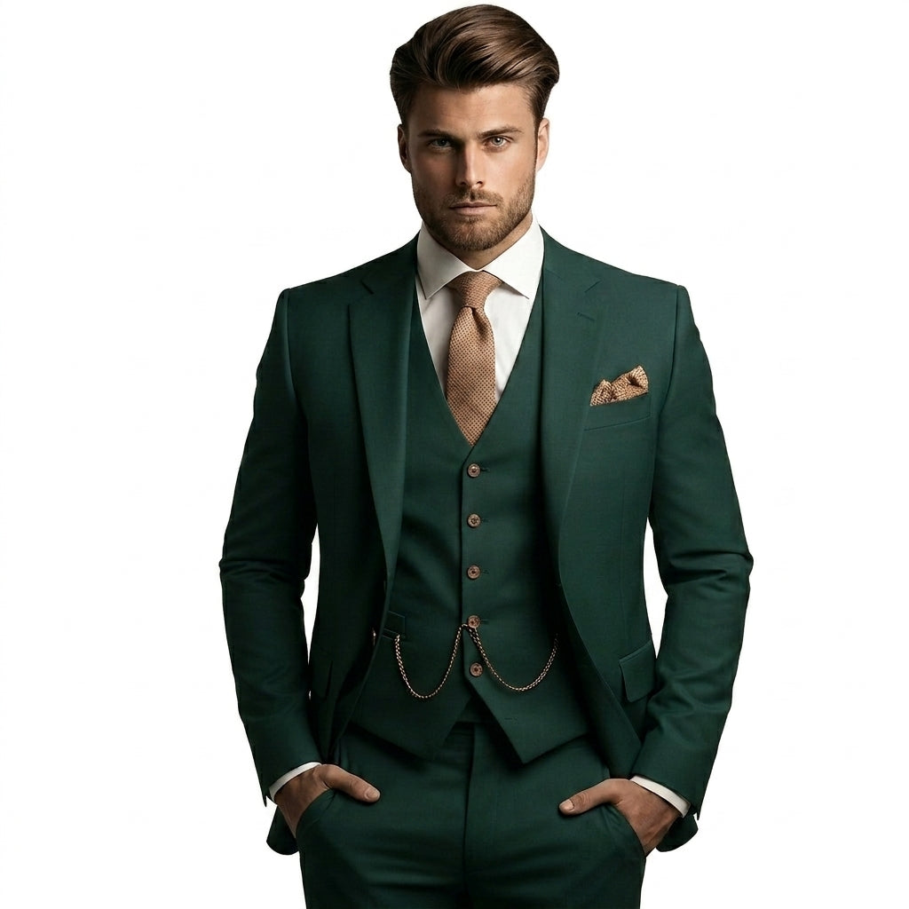 Herr tredelad kostym med kavaj, väst och klockkedja-Sets for Men-Fjallbarn